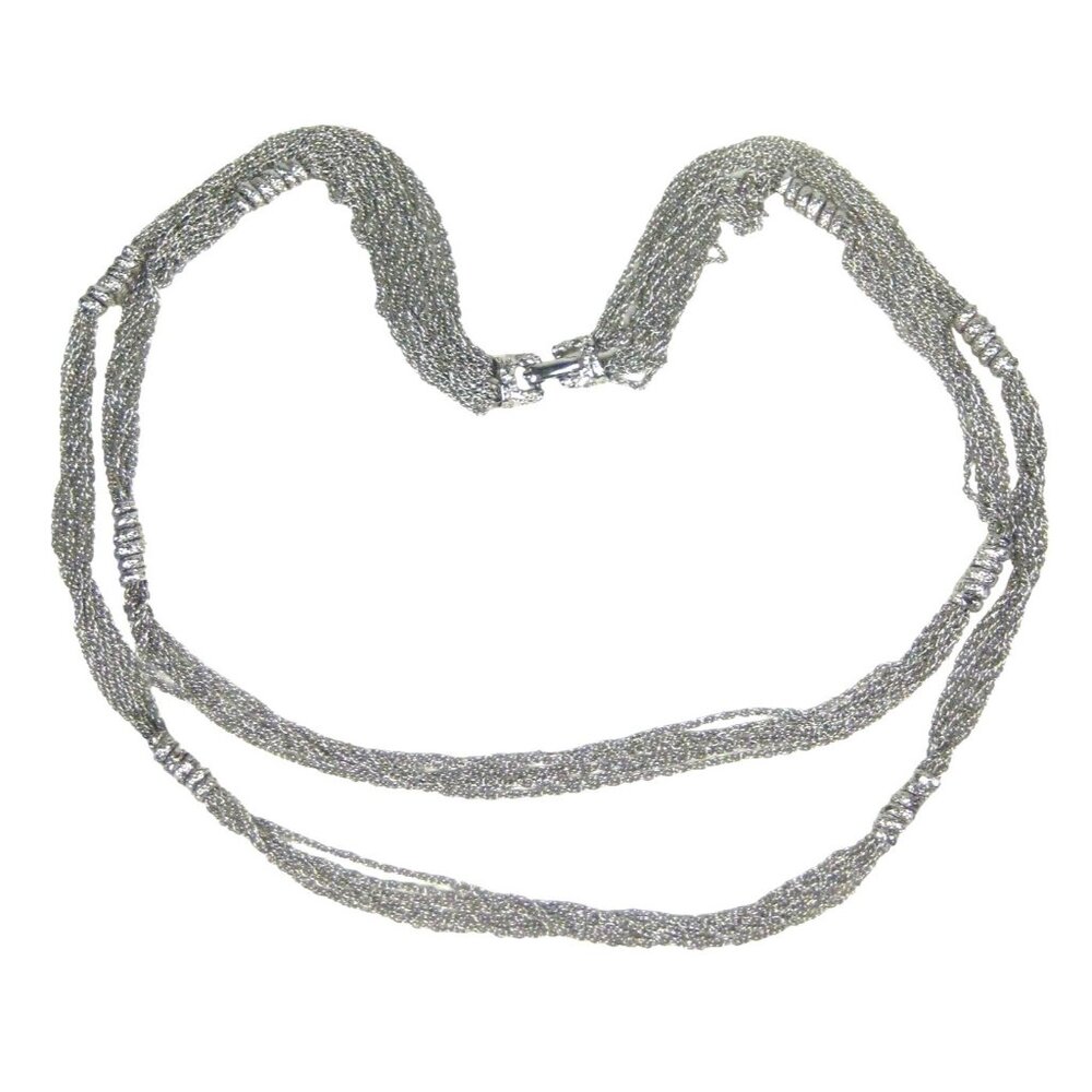Multi Strand Necklace Silvertone Chain 23 inch Vintage Sleek Modernist Modern